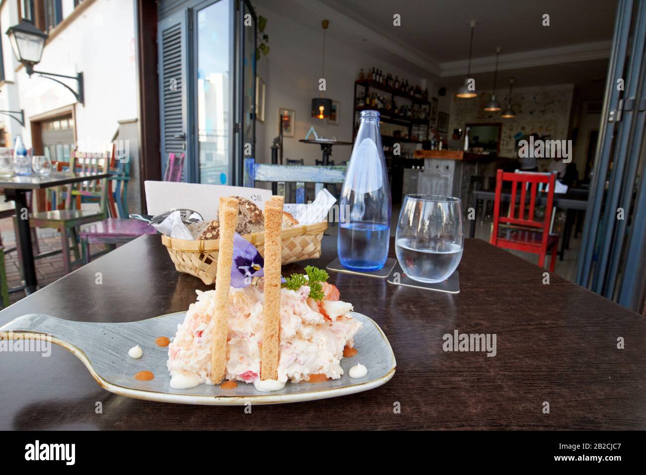 potato prawn and crab local salad ensaladilla in a small cafe Lanzarote canary islands spain Stock Photo