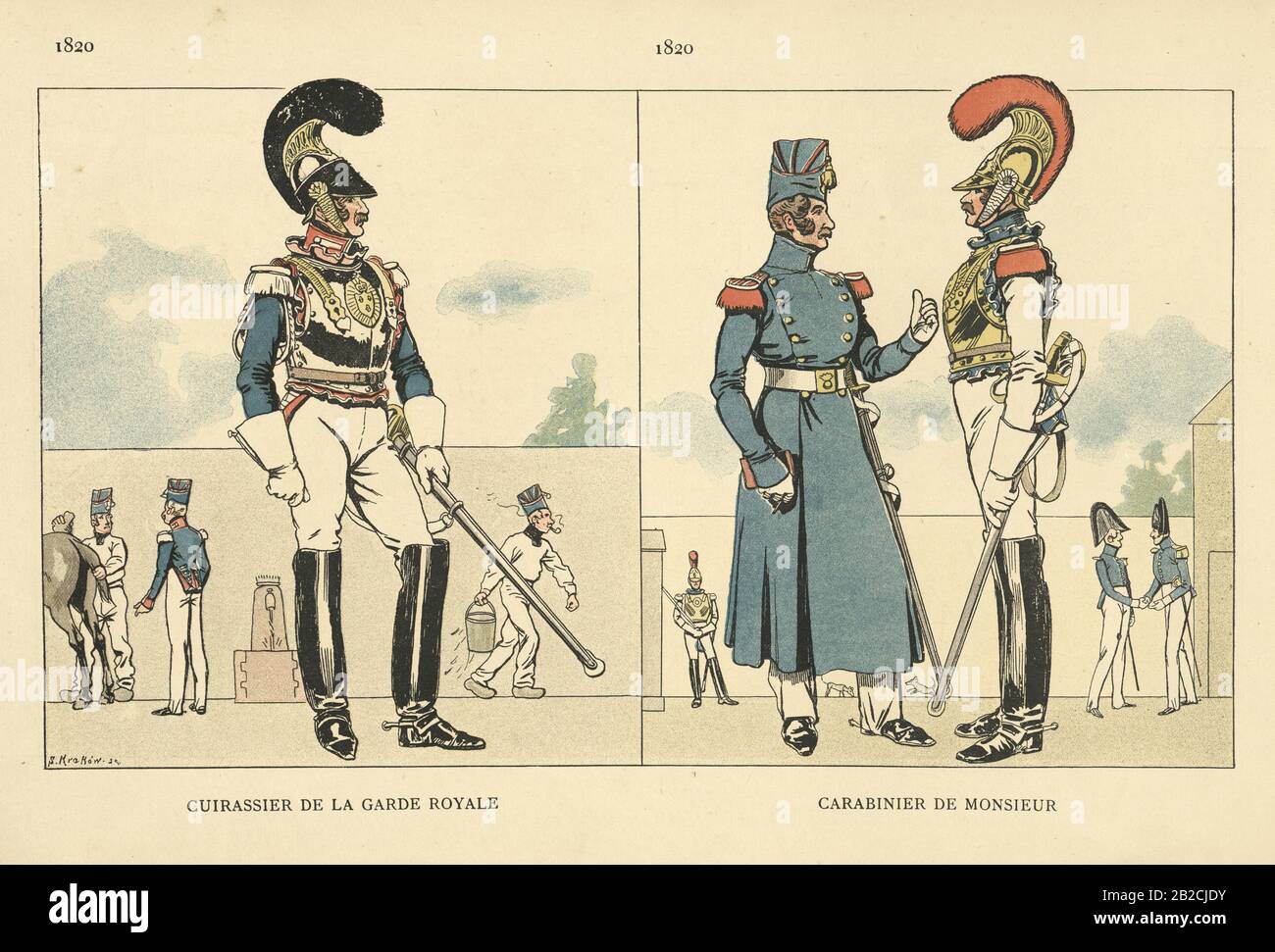 French soldiers of the early 19th Century.  Cuirassier de la garde royale, Carabinier de Monsieur Stock Photo