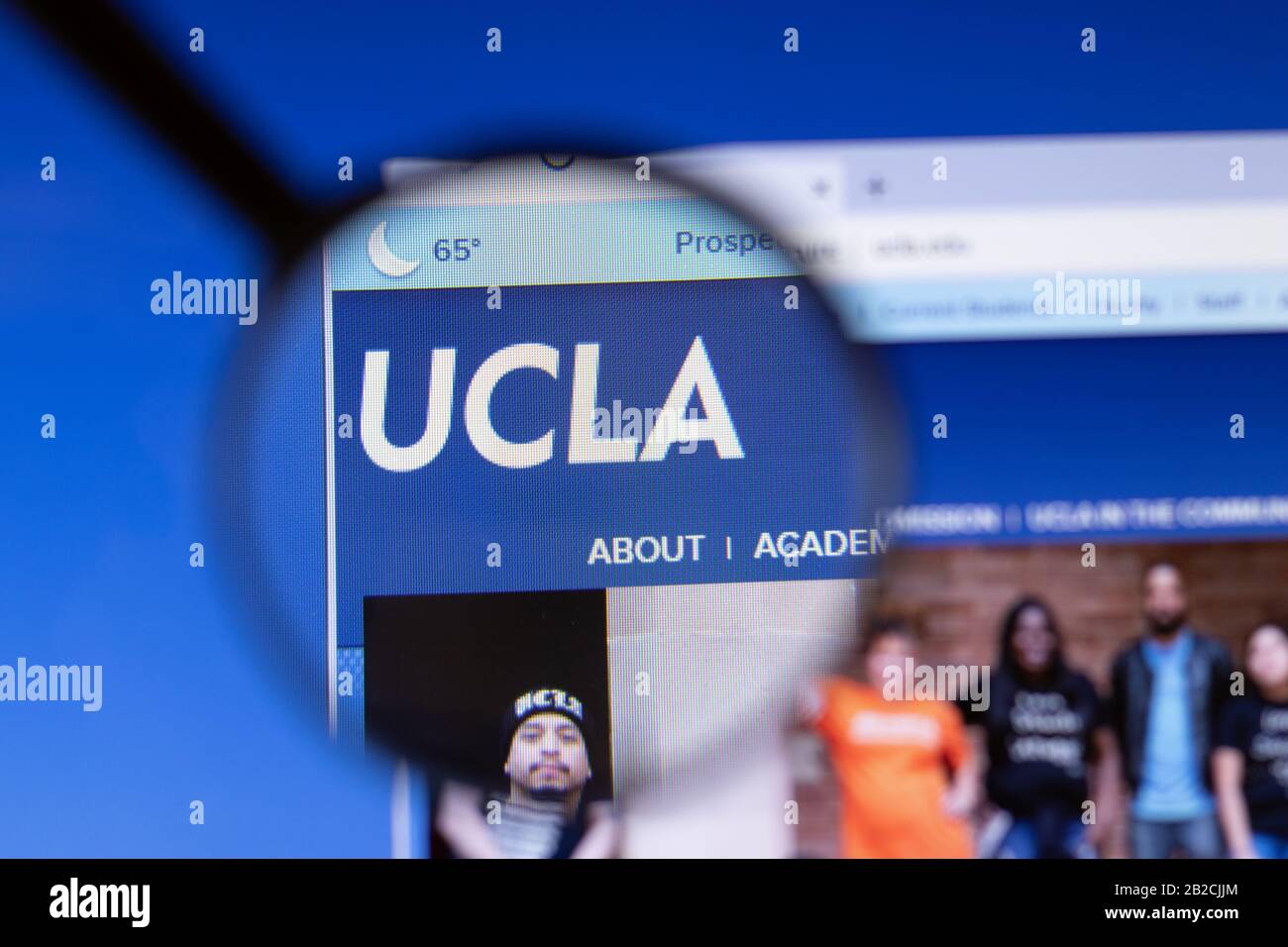 Los Angeles, California, USA - 3 March 2020: University of California, Los Angeles UCLA website homepage logo visible on display screen, Illustrative Stock Photo