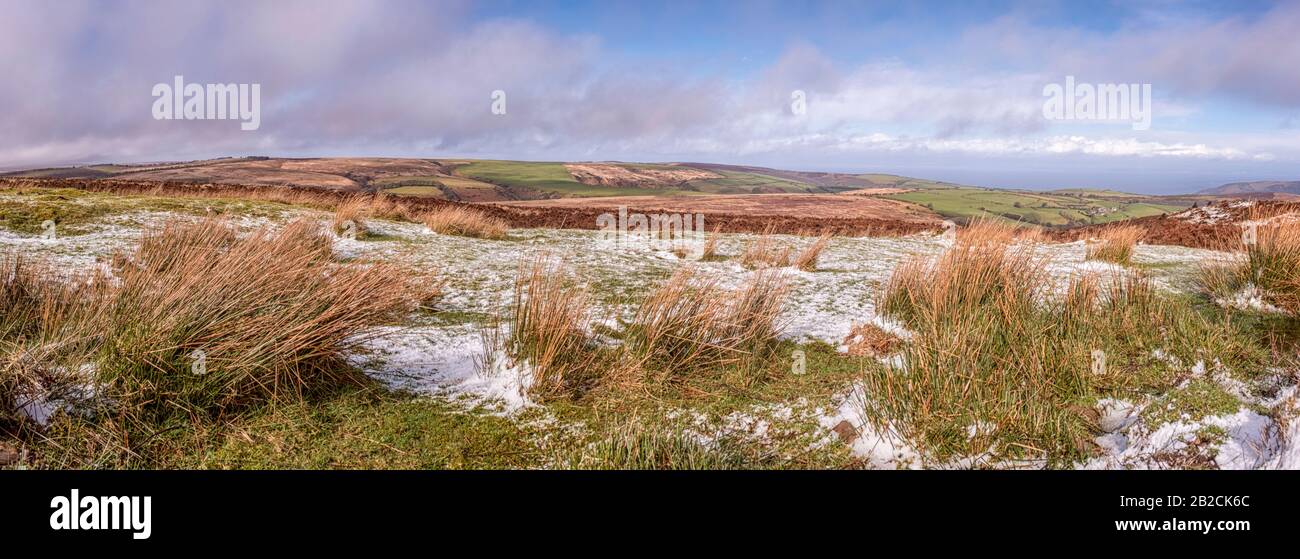 A Winter View from Lang Combe Head across Stoke Pero and Wilmersham Common to Lucott Moor, Exmoor National Park, Somerset, UK Stock Photo