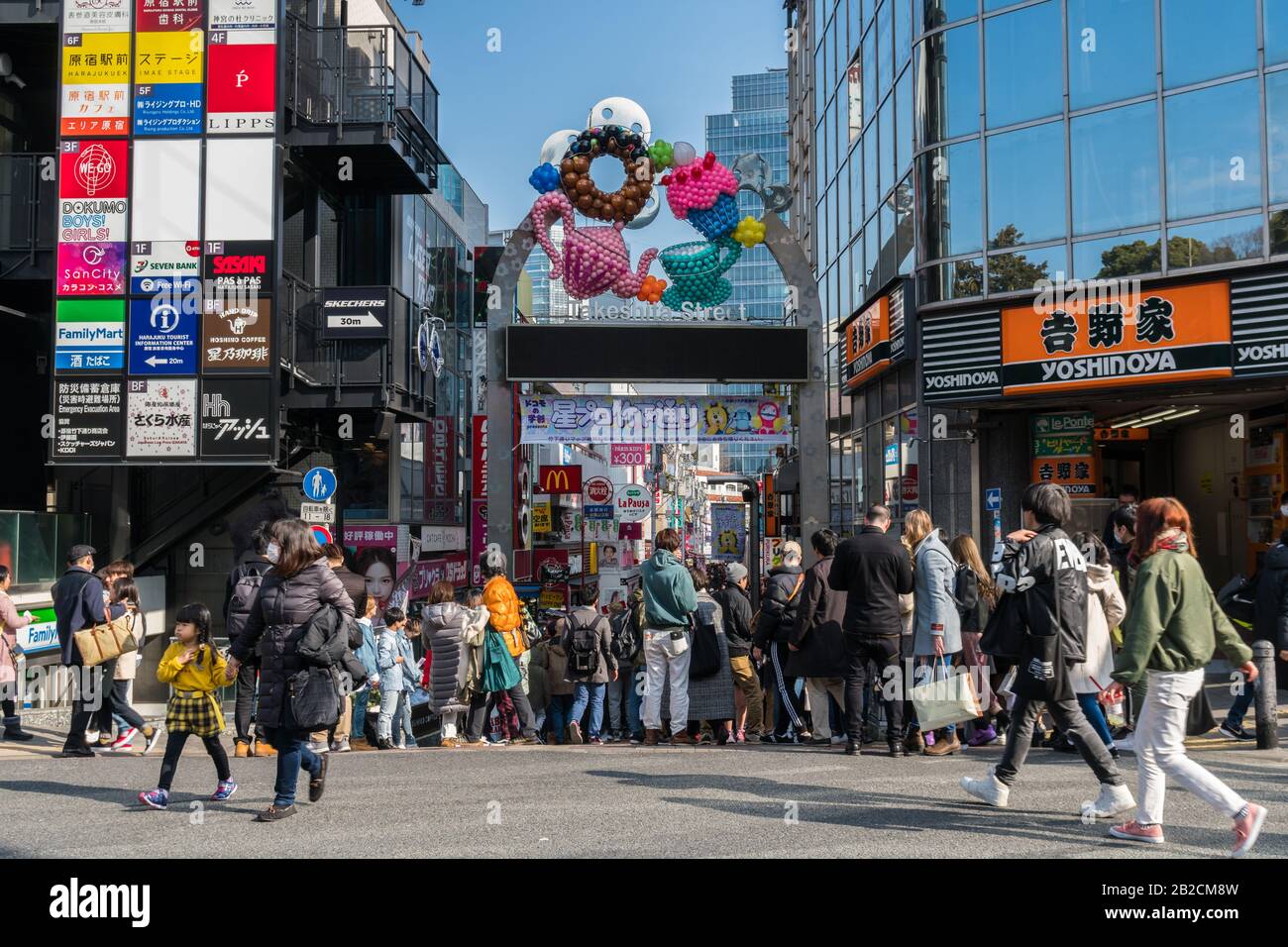 TOKYO, JAPAN - FEB 2019 : Many Undefined Japanese and foreign tourist visiting at Takeshita street in Harajuku station on Febuary 16, 2019, Tokyo,Japa Stock Photo