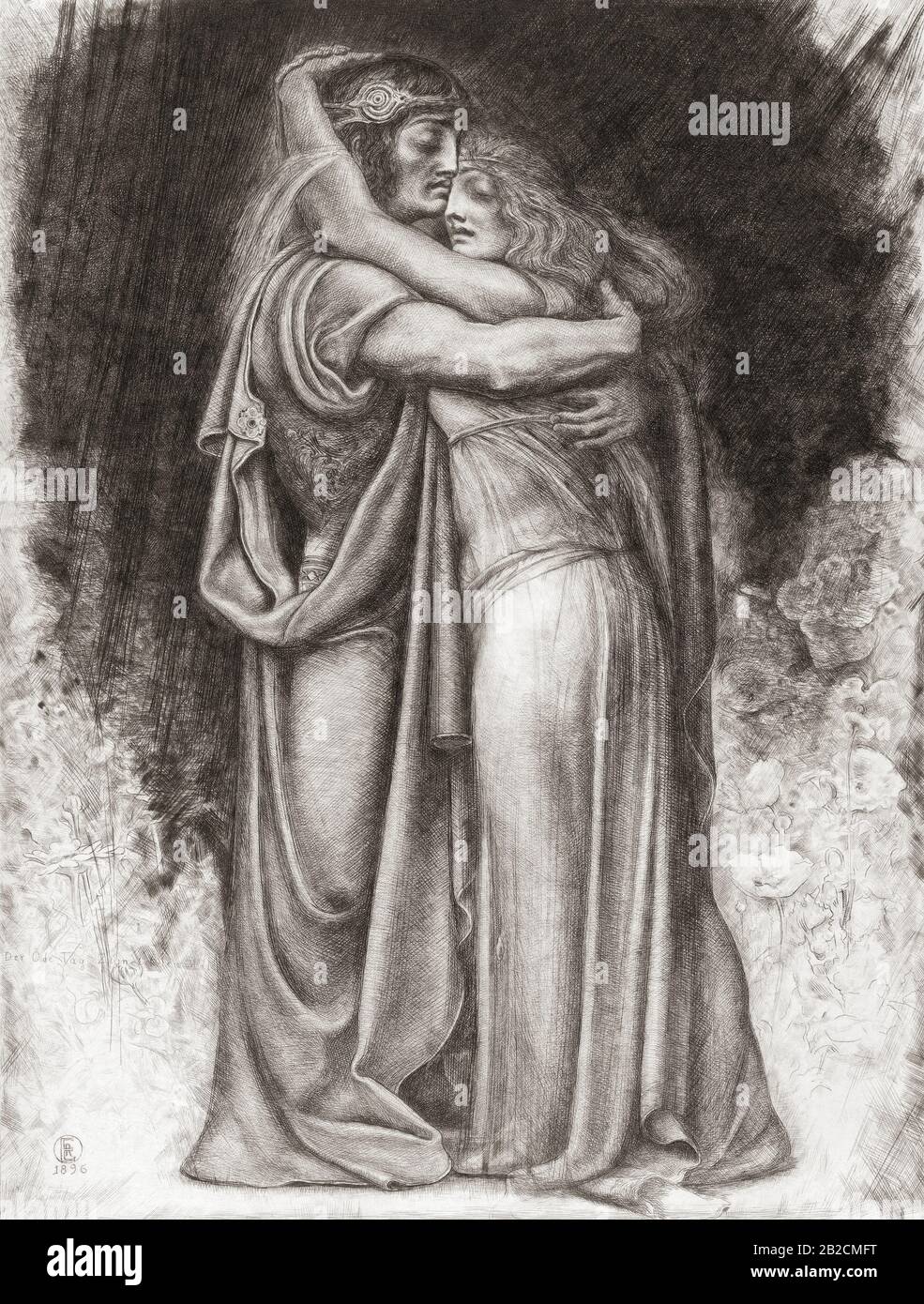 Tristan and Isolde. Characters from Richard Wagner’s opera Tristan und Isolde. After an etching