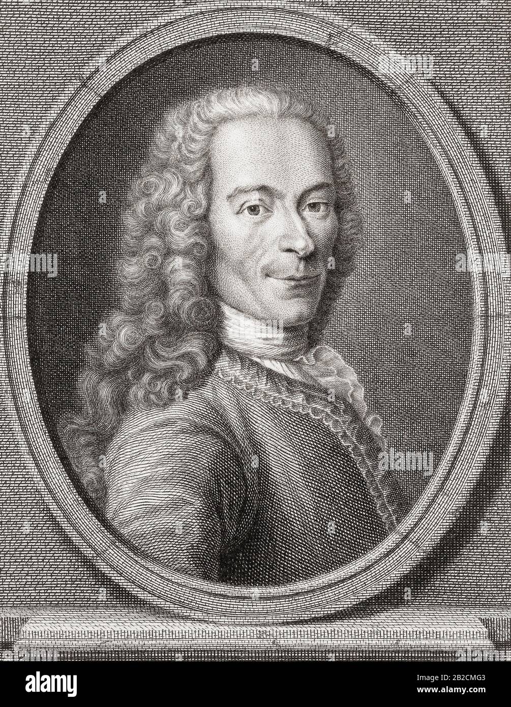 François-Marie Arouet, 1694 – 1778, best known by his nom de plume of Voltaire.  French Enlightenment writer, historian and philosopher. Stock Photo