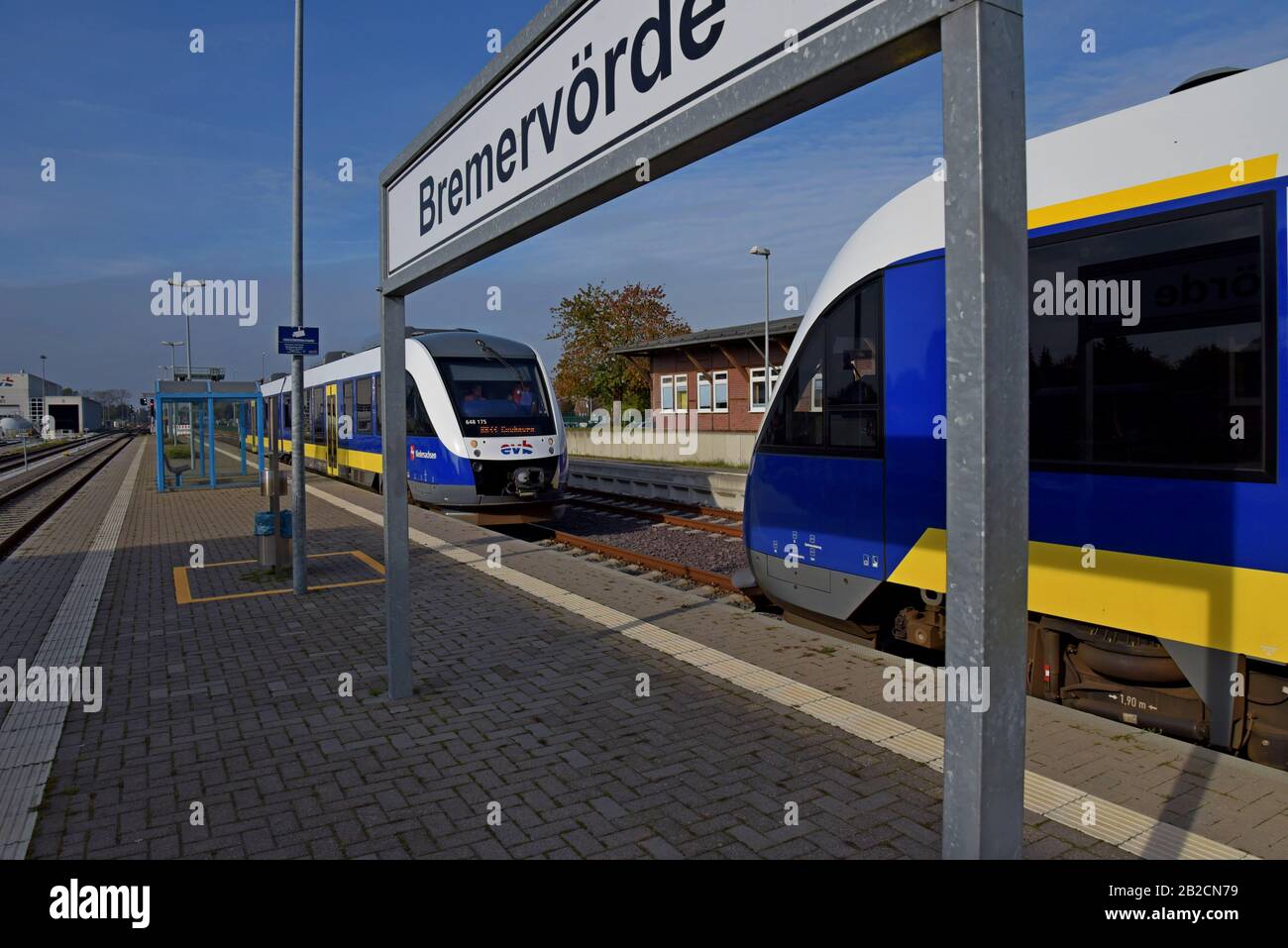 Coradia LINT 41 built by Alstom, operated by EVB at Bremervorde station, Germany Stock Photo