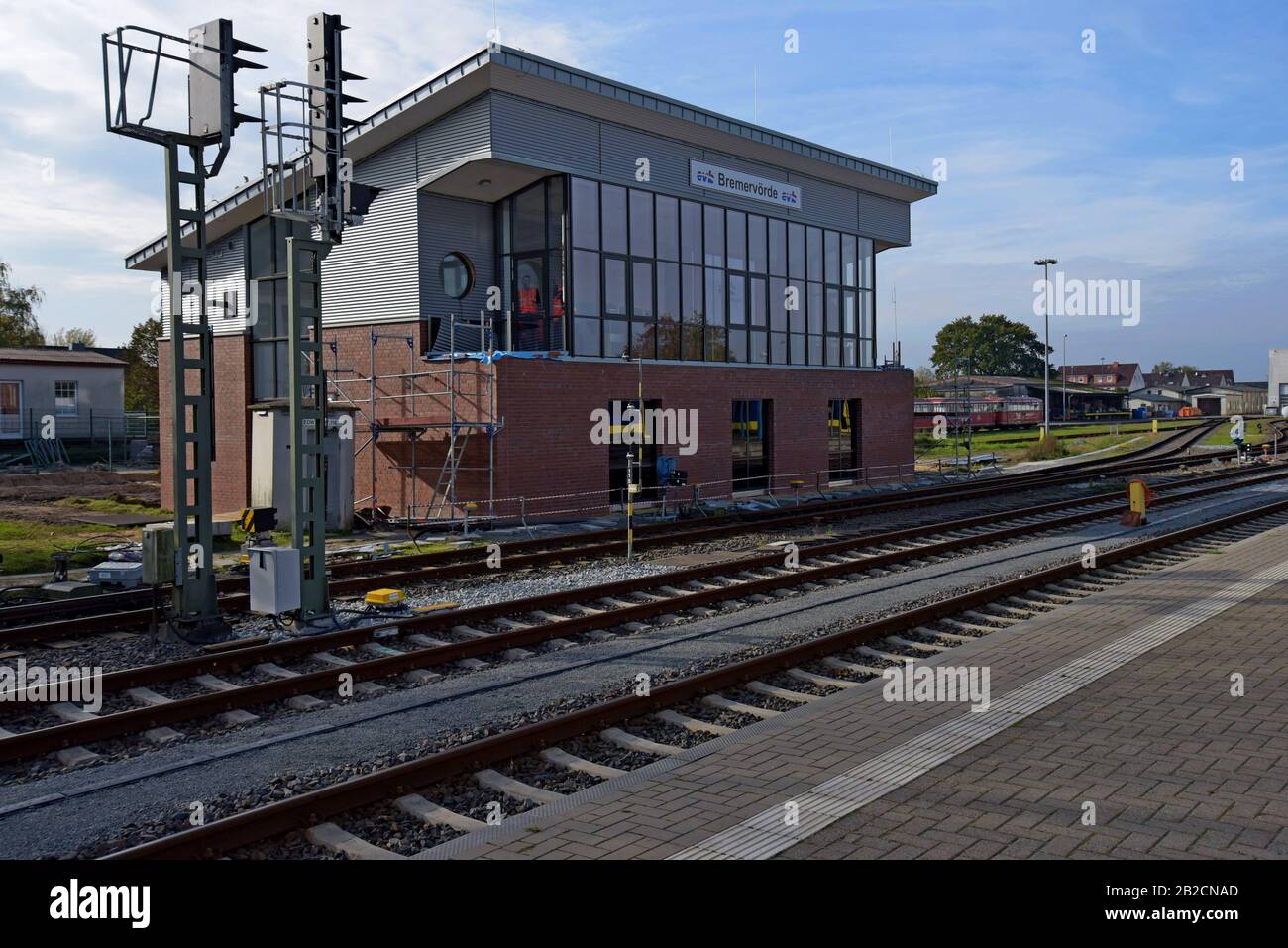 New build signal box and railway control centre in Bremervorde, Germany Stock Photo