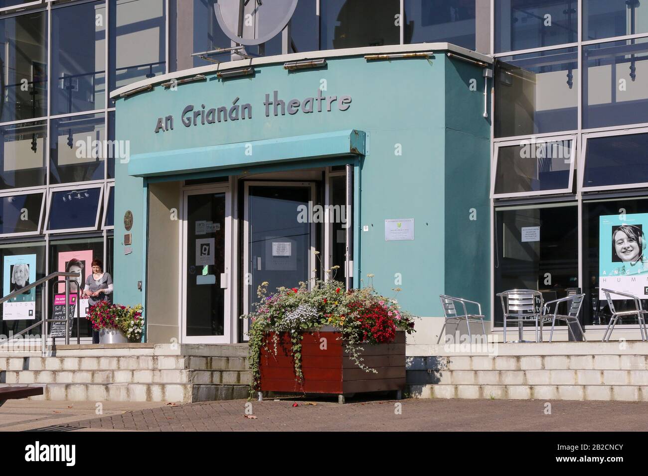 Steps and main entrance to An Grianan Theatre, a modern rural theatre