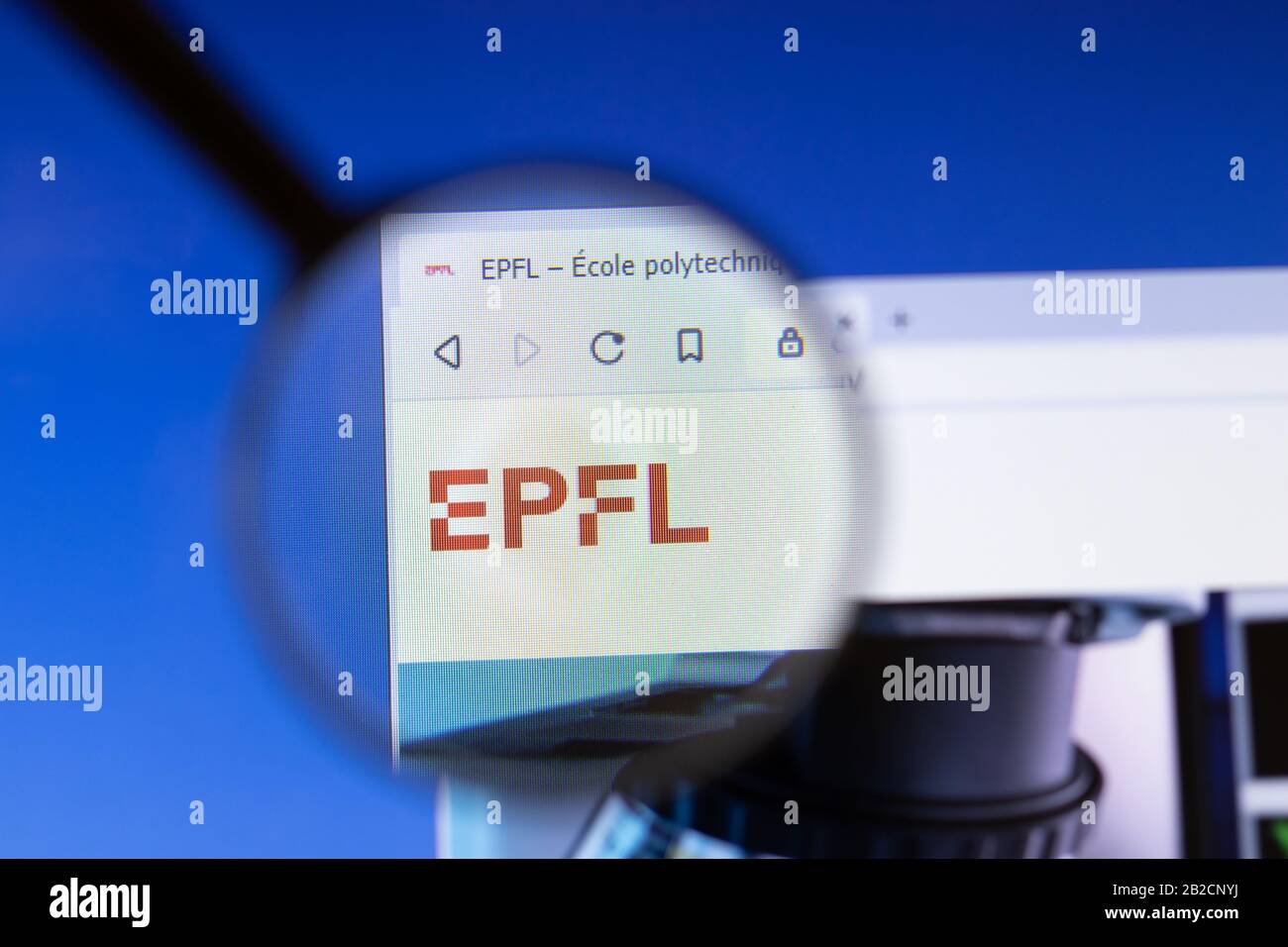 Los Angeles, California, USA - 3 March 2020: EPFL Ecole Polytechnique Federale de Lausanne website homepage logo visible on display screen Stock Photo