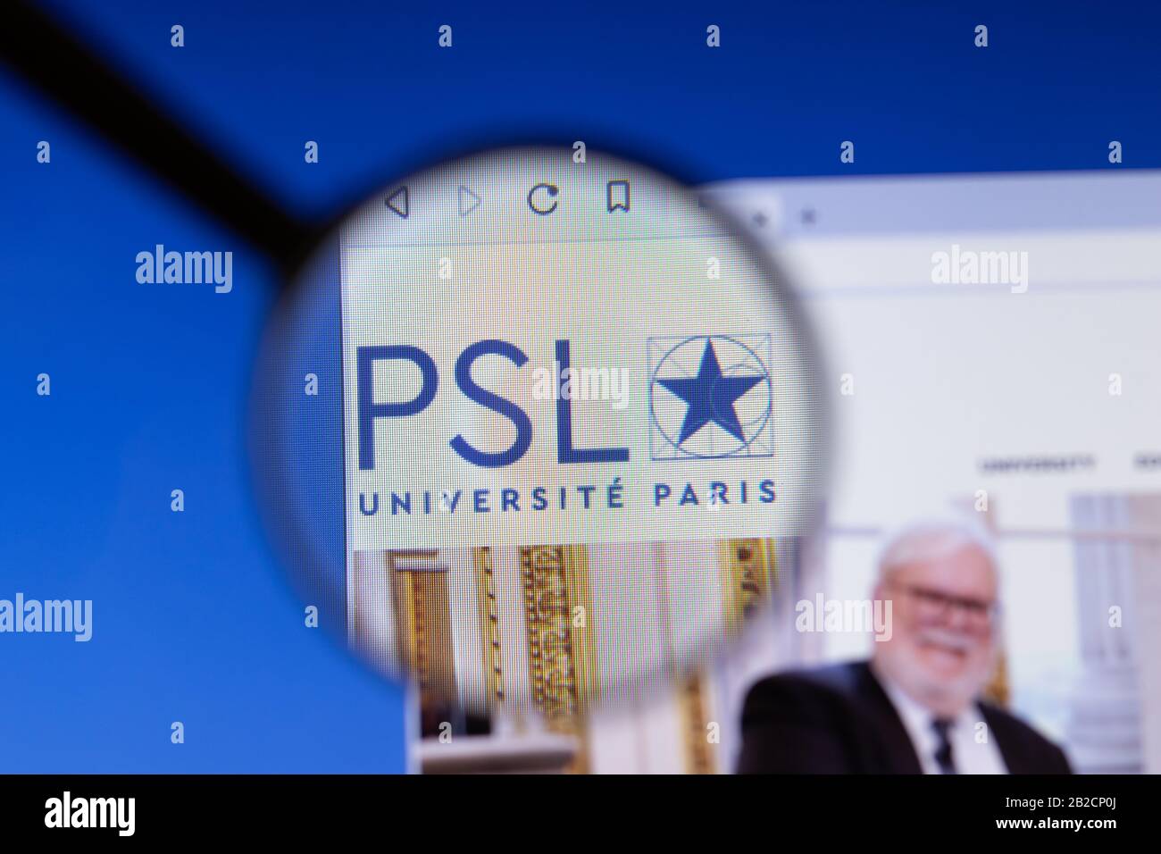 Los Angeles, California, USA - 3 March 2020: Universite PSL website homepage logo visible on display screen, Illustrative Editorial Stock Photo