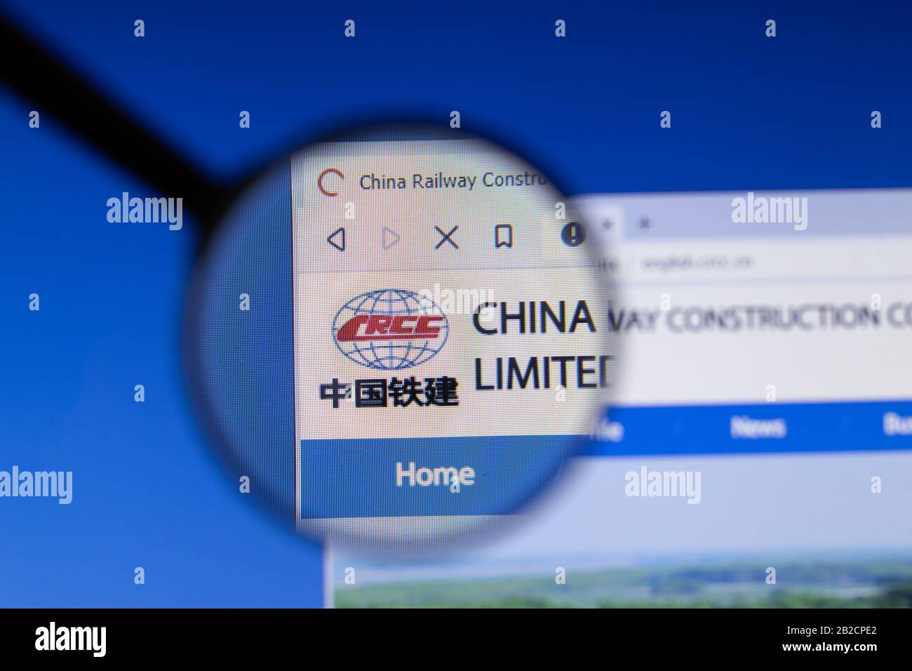 Los Angeles, California, USA - 3 March 2020: China Railway Construction website homepage icon. Crcc.cn logo visible on display screen, Illustrative Stock Photo