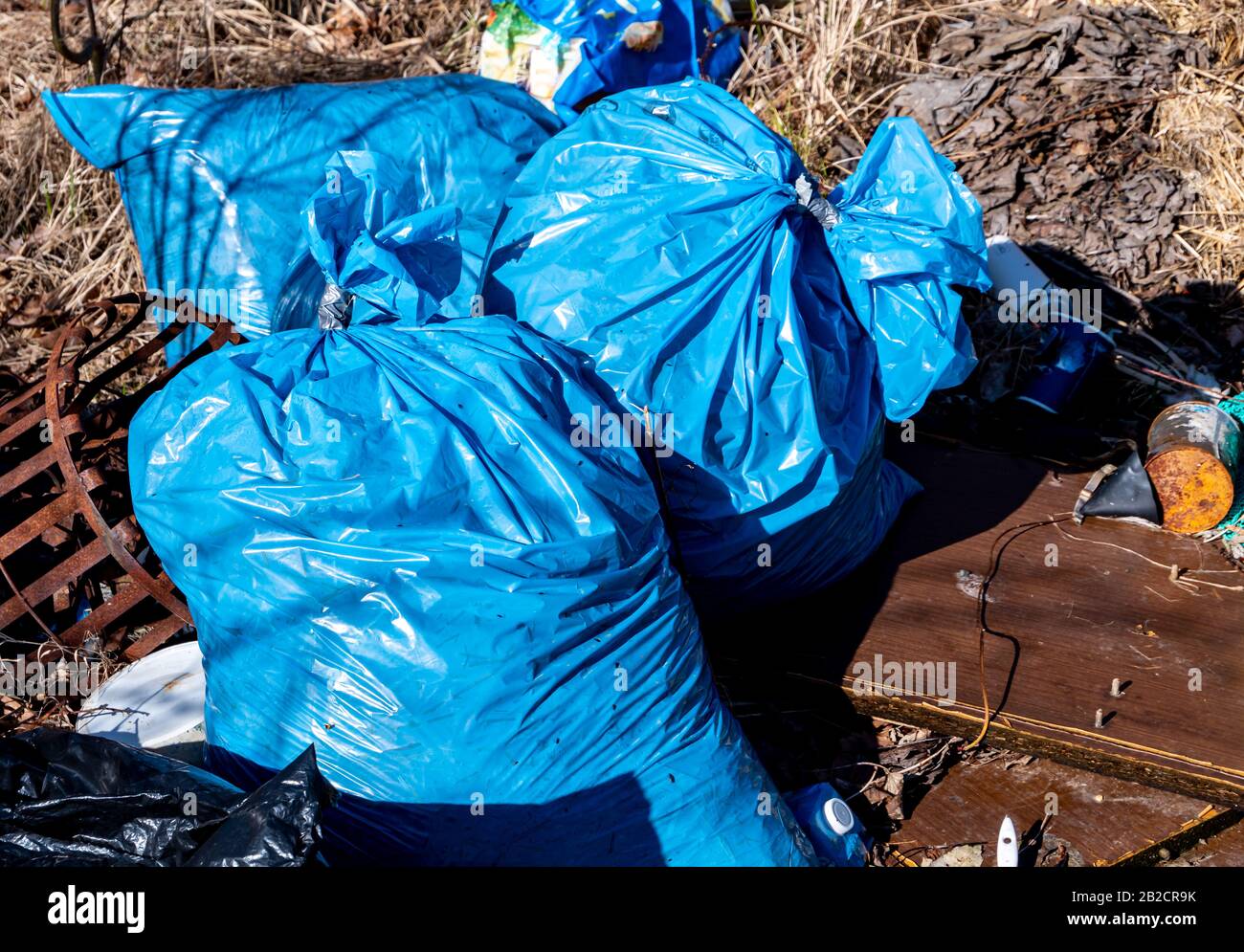 Many blue garbage bags on the recycling center Stock Photo Alamy
