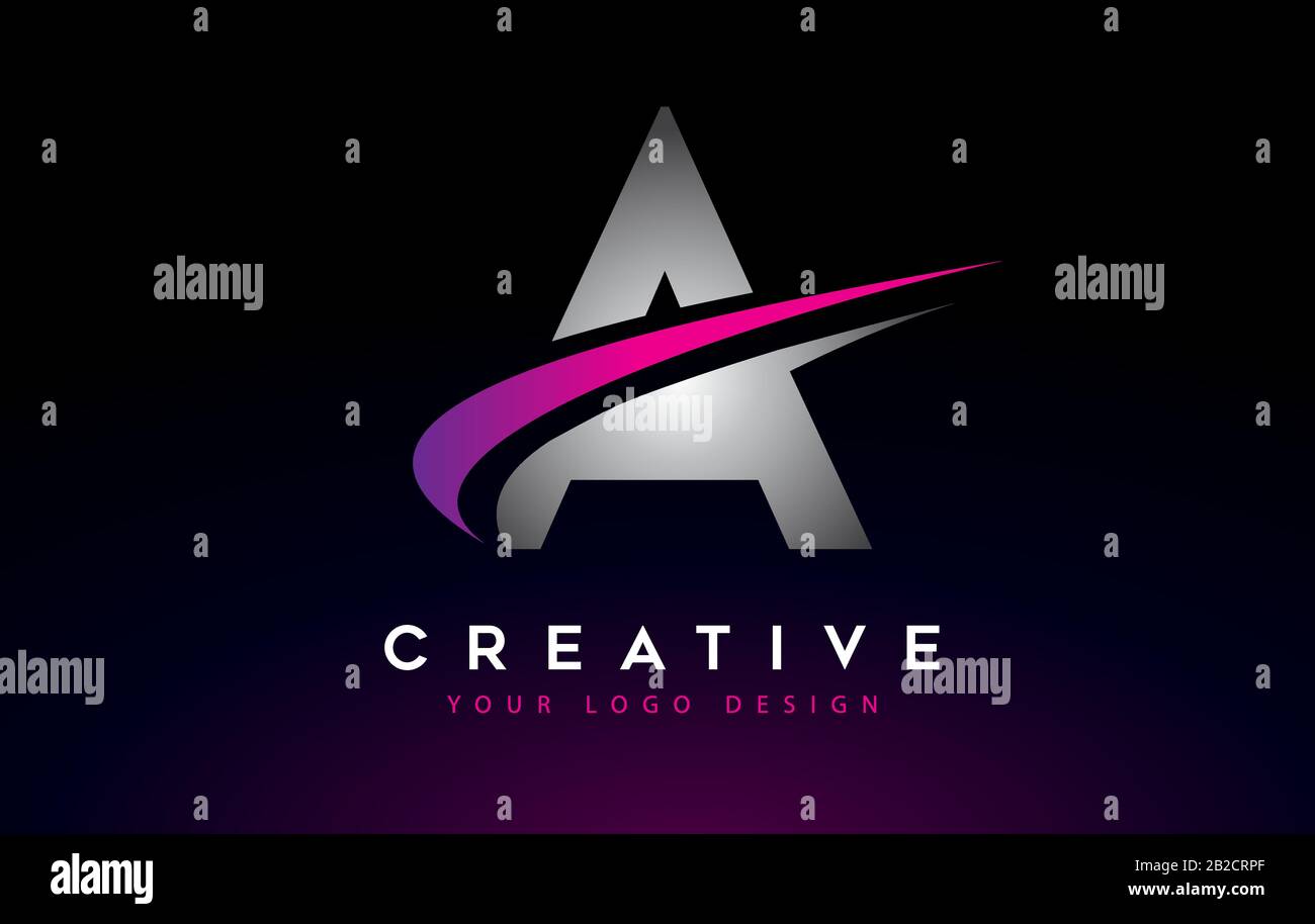 Creative A Letter Logo Design with Swoosh Icon Vector Illustration ...