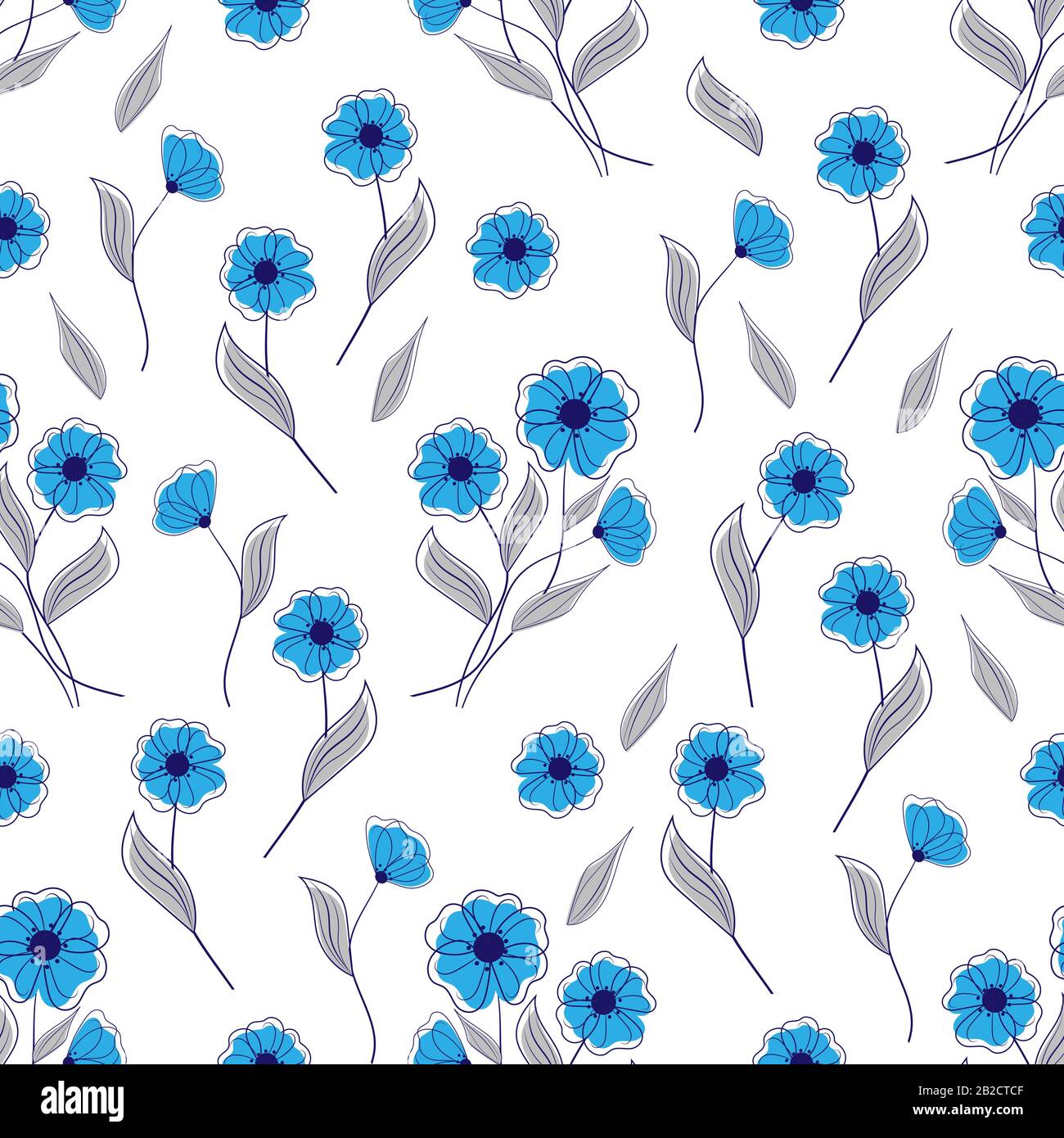Seamless pattern with blue flowers on white background. Vector ...