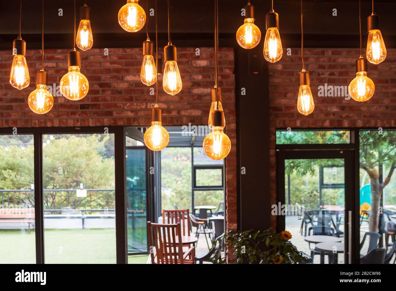 hanging Edison bulbs (vintage lighting bulbs) Stock Photo