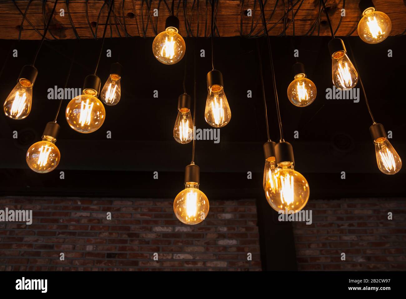 hanging Edison bulbs (vintage lighting bulbs) Stock Photo