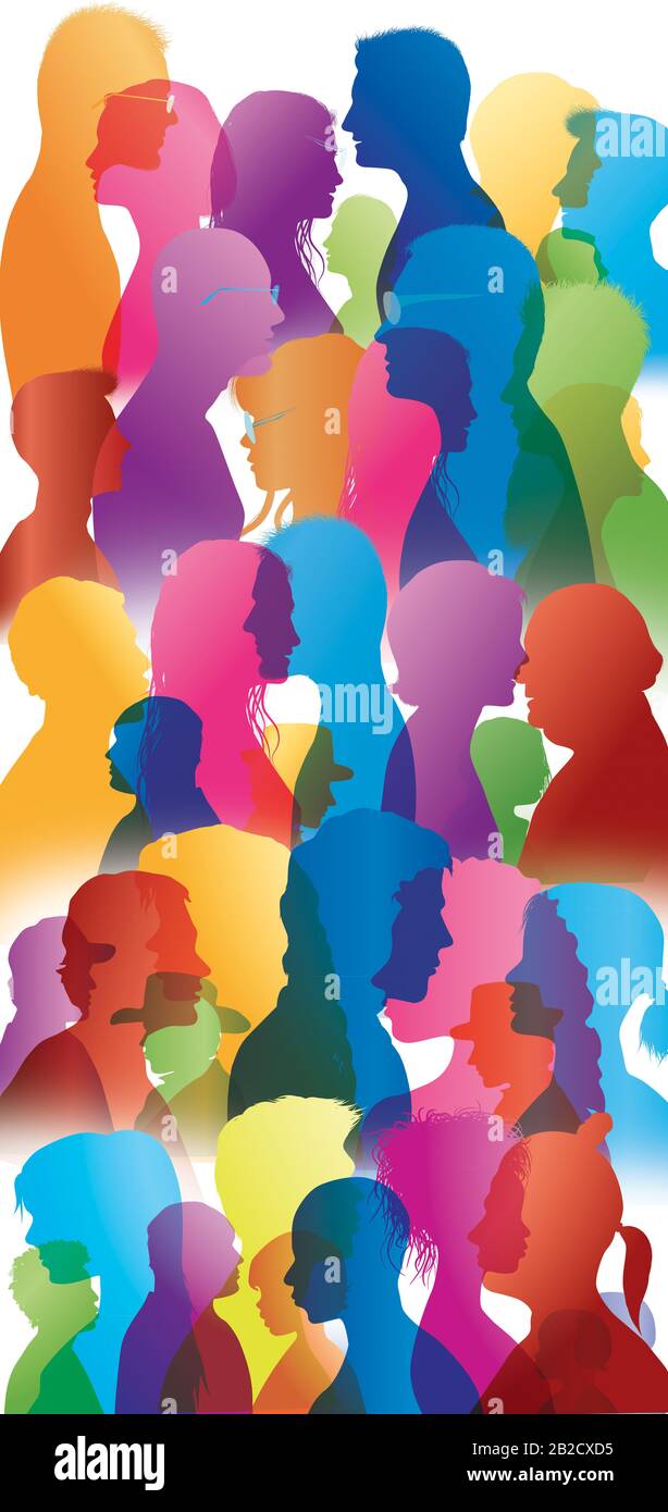 Talking crowd. Dialogue group diverse people.Silhouette profiles.Multiethnic people talking.Multicultural.Communicate.Globalization.Diversity.Speak Stock Photo