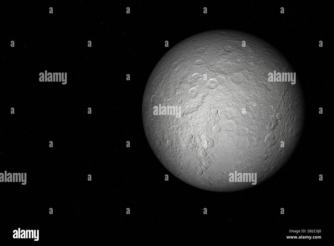 3D rendering of Rhea, one of the moon of Saturn. Stock Photo