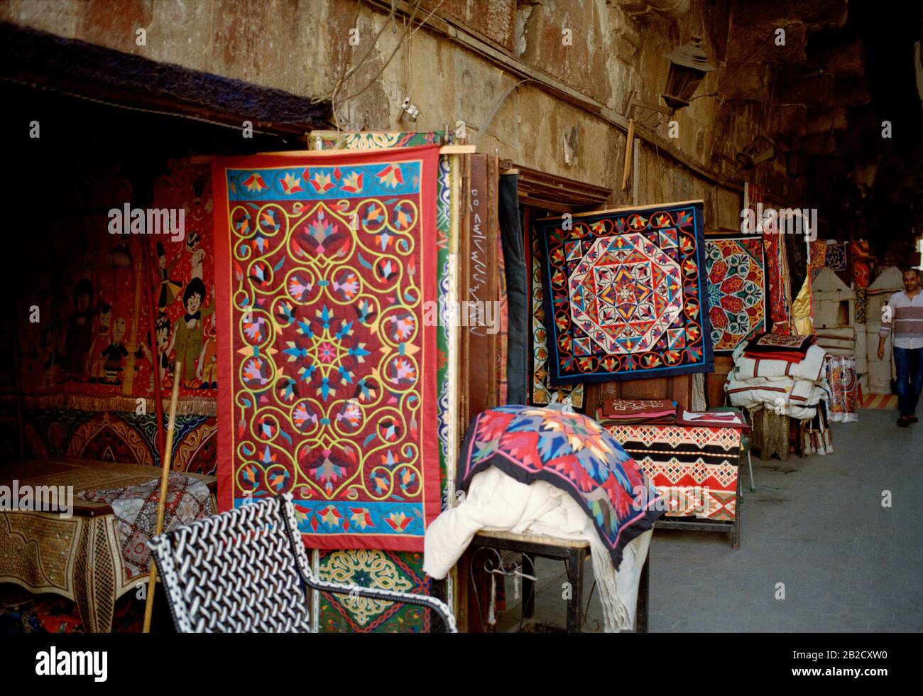 Travel - Street of the tentmakers Al Khayamiya in historic Qasaba of Radwan Bey a covered market souk bazaar in Islamic Cairo in Egypt in North Africa Stock Photo
