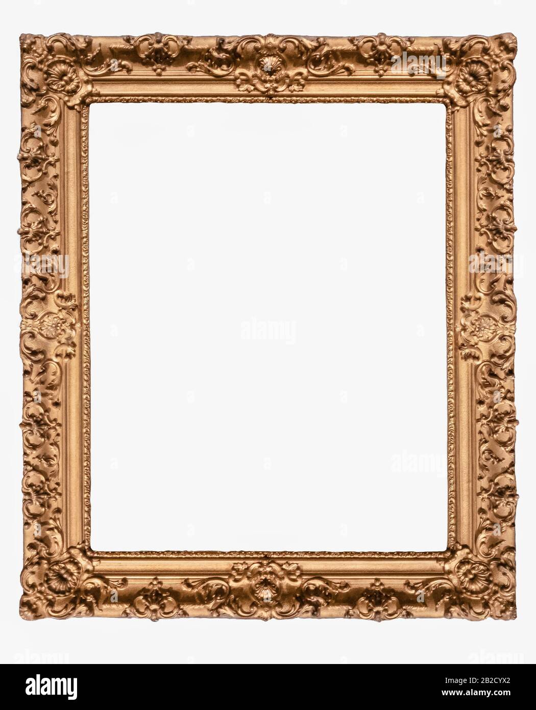 Classical frame wooden golden border on white background isolated vintage artistic gallery empty Stock Photo