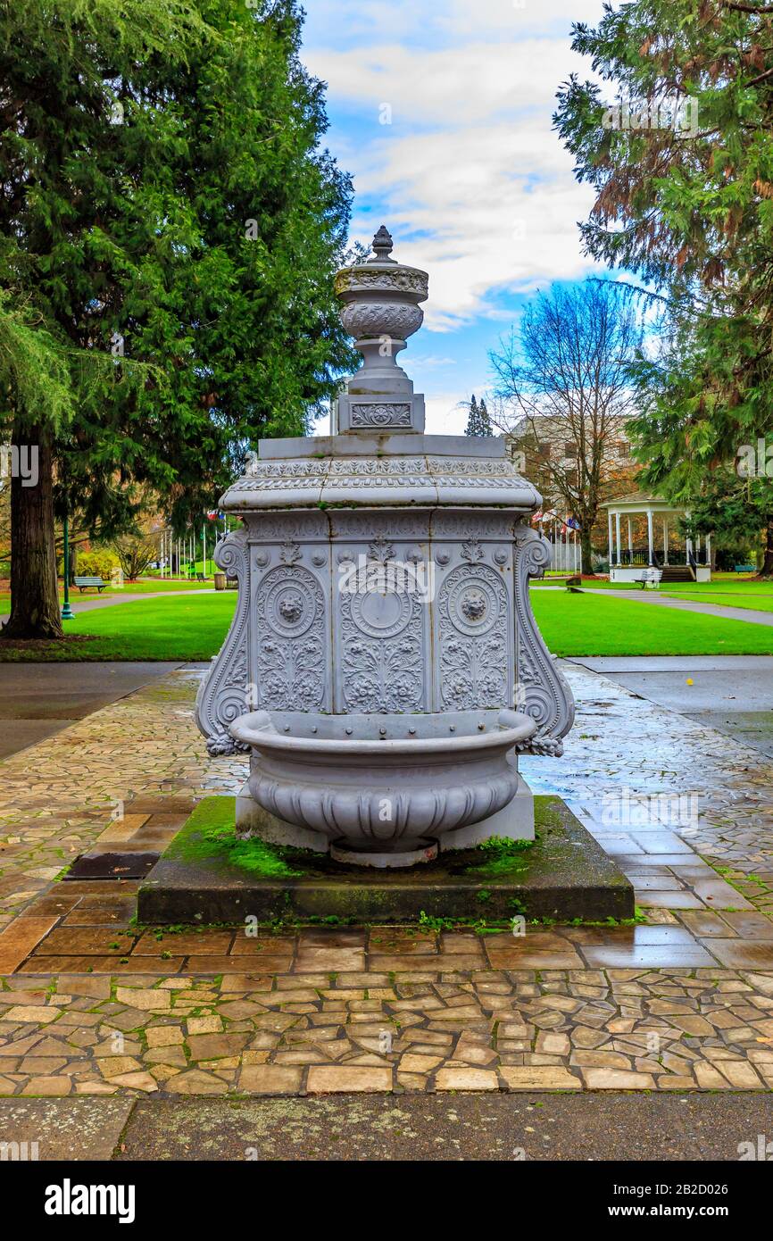 Breyman Fountain is an outdoor fountain installed in Willson Park, on the grounds of the Oregon State Capitol, in Salem, Oregon, United States. Stock Photo