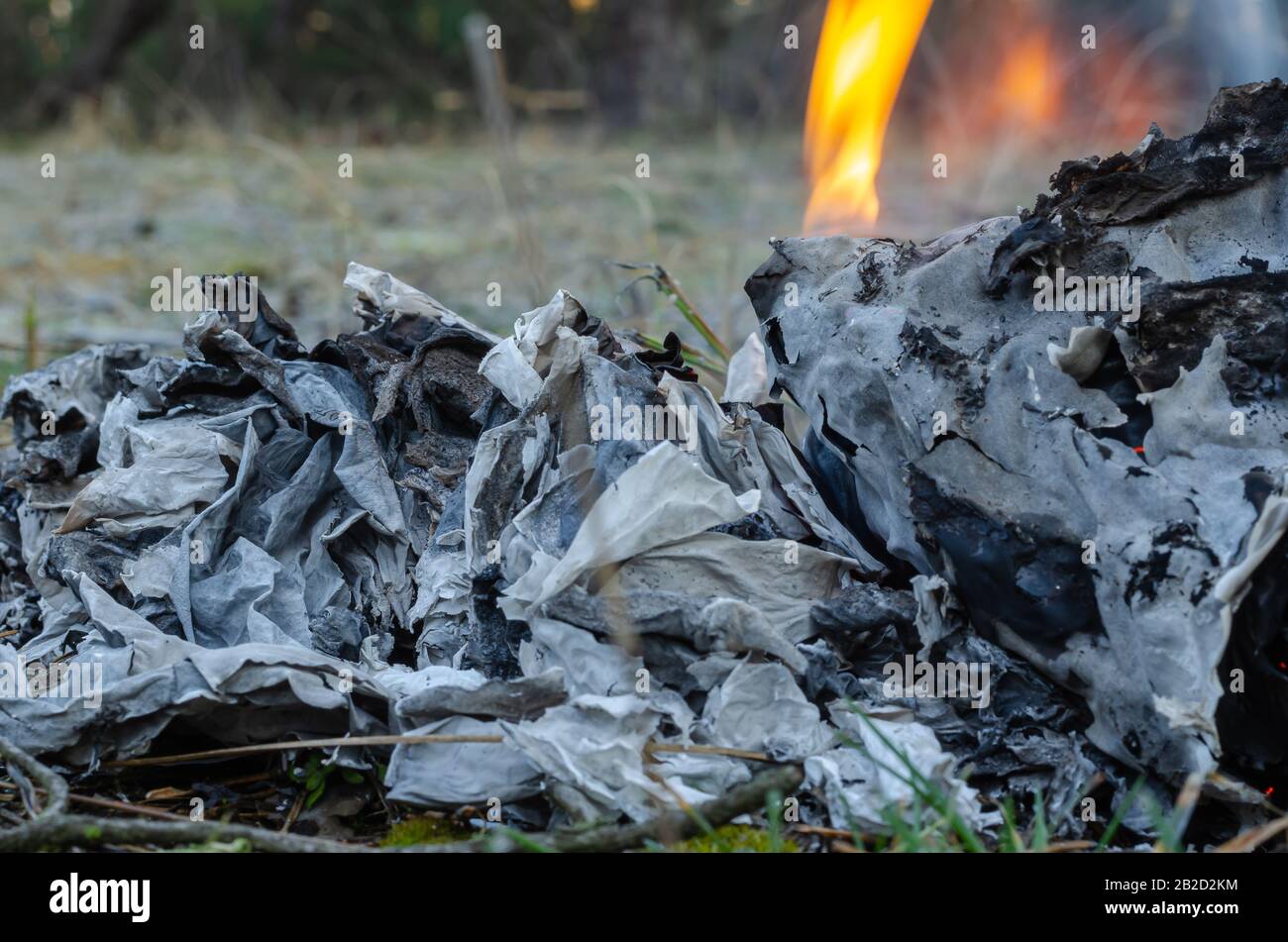 Burning documents closeup. Specially Destroyed by fire documents