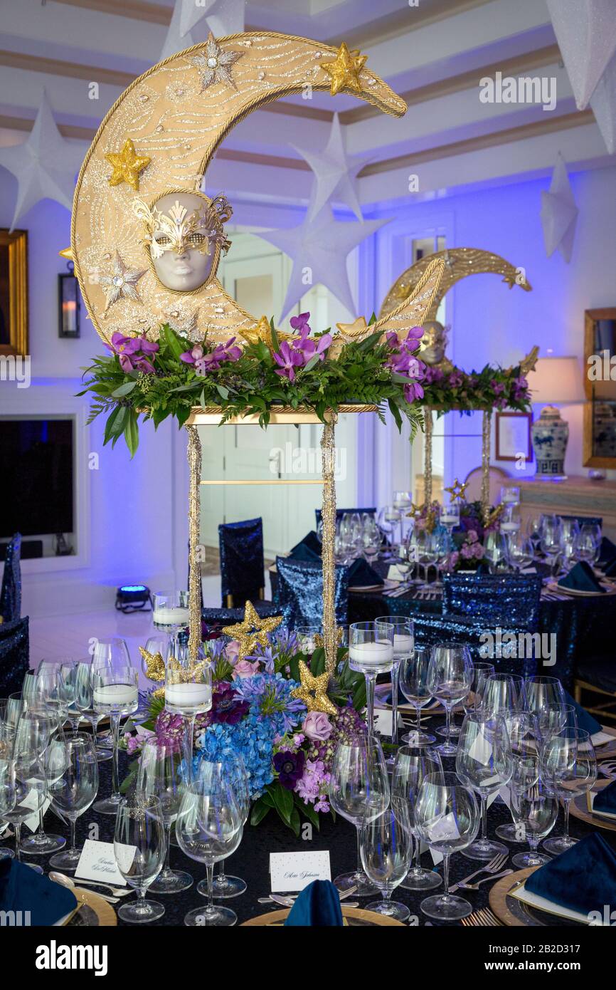 Elegant dinner party decor at wine festival dinner, Naples, Florida, USA Stock Photo