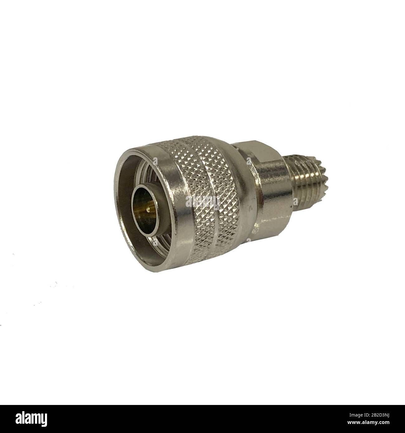 COAXIAL ANTENNA CABLE CONNECTOR, METAL PLUG closeup images, isolated