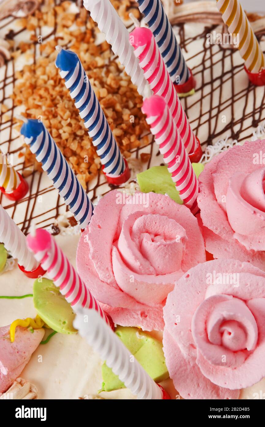 birthday cake with candles isolated on white background Stock Photo - Alamy
