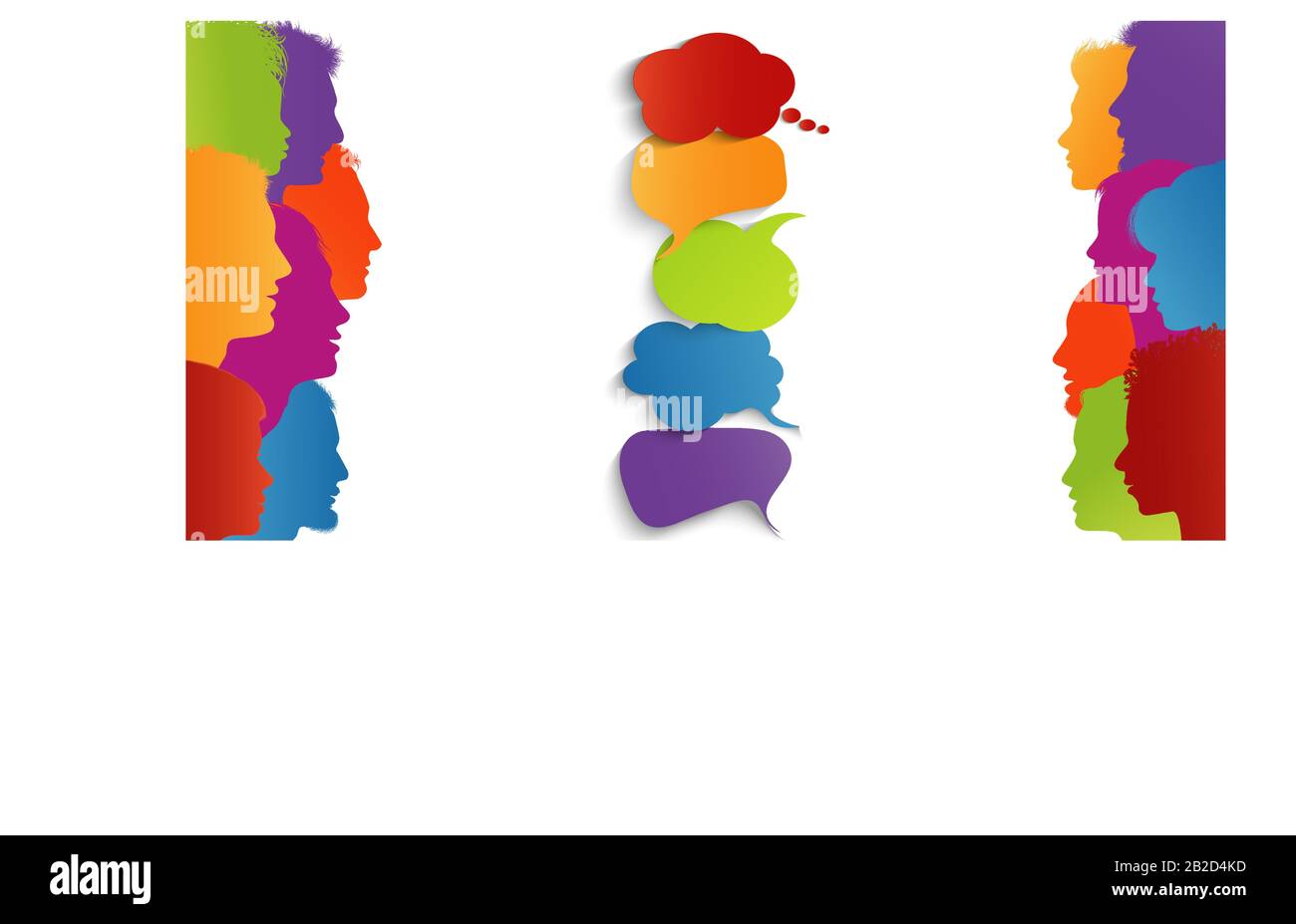 Speech bubble. Communication connection group of diverse multiethnic people.Speak. Information sharing.Communicating talking sharing ideas and thought Stock Vector