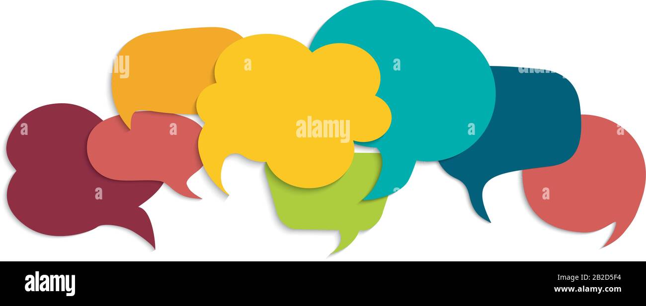 Colored speech bubble.Communication concept.Social network.Colored cloud.Speak - chat.Symbol talking and communicate.Friendship.Diverse culture.Dialog Stock Vector