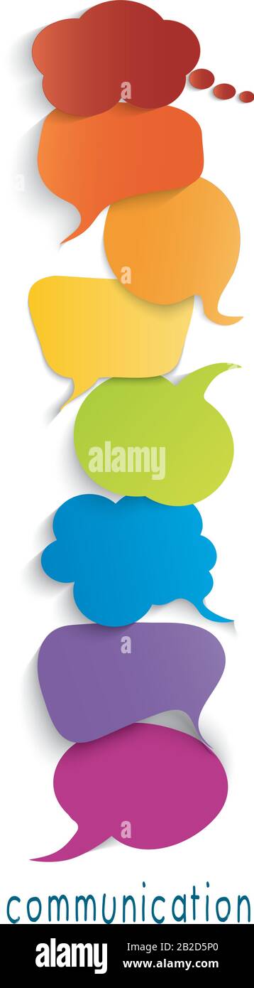 Speech bubble stacked colored.Multicultural concept.Empty clouds. Social network. Dialogue discussion communication ethnicities of diverse cultures. Stock Vector