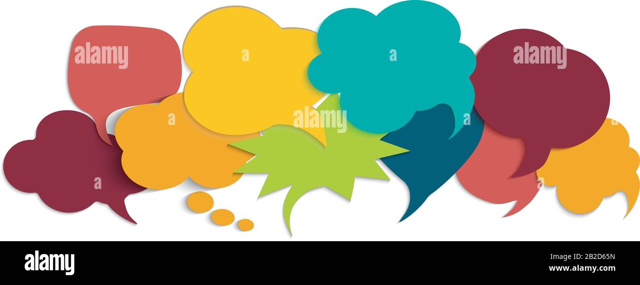 Colored speech bubble.Communication concept.Social network.Symbol talking and communicate.Colored cloud. Speak - discussion - chat. Friendship.Talk Stock Vector