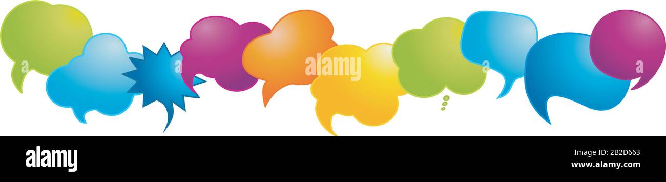 Rainbow-colored speech bubble.Speak.Communication concept.Sharing of ideas and thoughts.Empty clouds.Social network.Dialogue between diverse culture Stock Vector