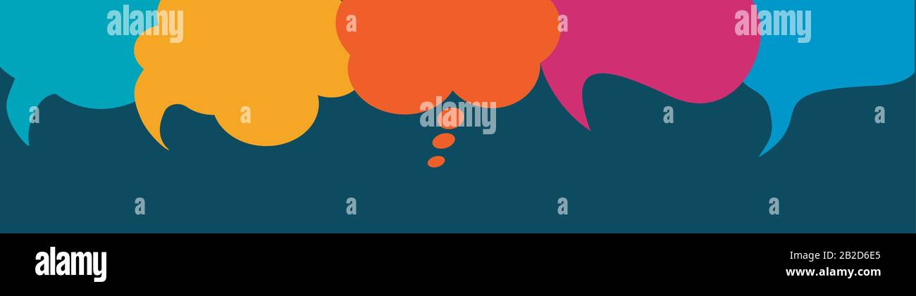 Colored speech bubble. Communication concept. Social network. Colored cloud. Speak - discussion - chat. Symbol talking and communicate. Friendship Stock Vector