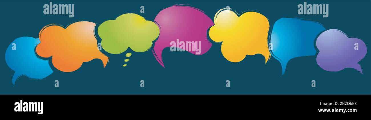 Colorful speech bubble. Communication concept. Empty clouds. Social network. Dialogue between diverse cultures and ethnicities. Sharing of ideas.Talk Stock Vector