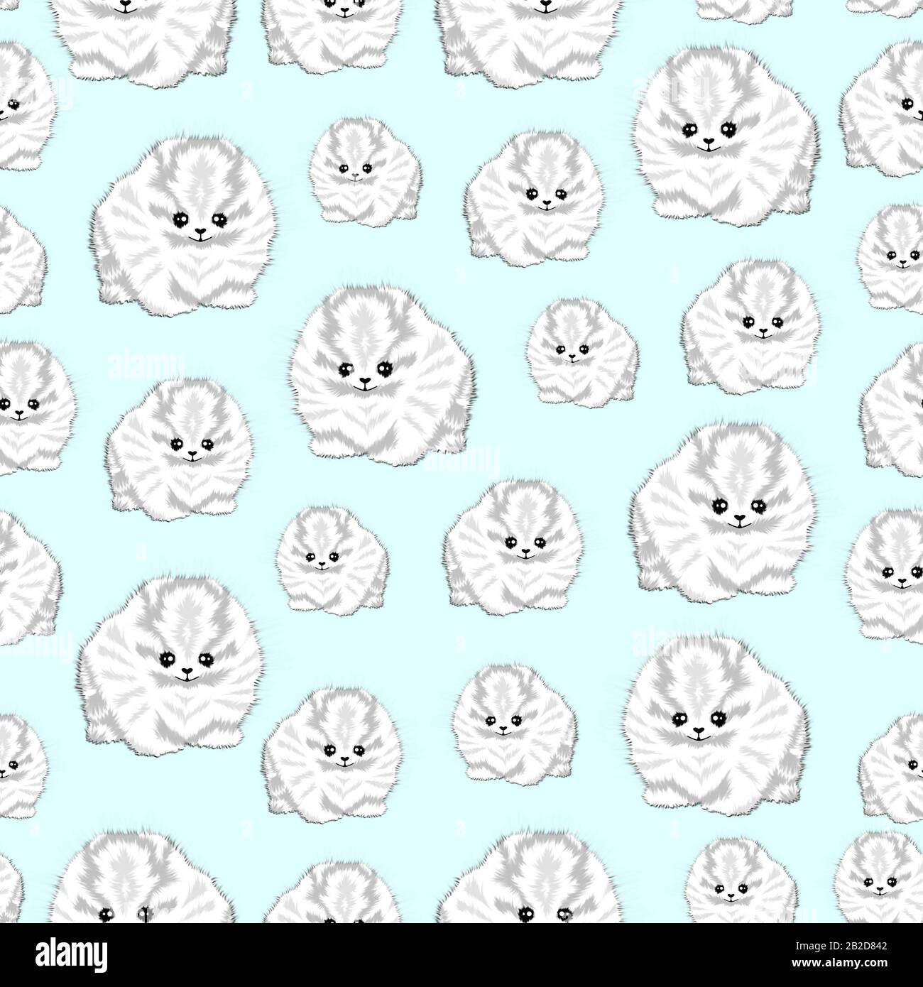 Seamless pattern with cute white dogs. Funny animals background. - illustration. Stock Photo