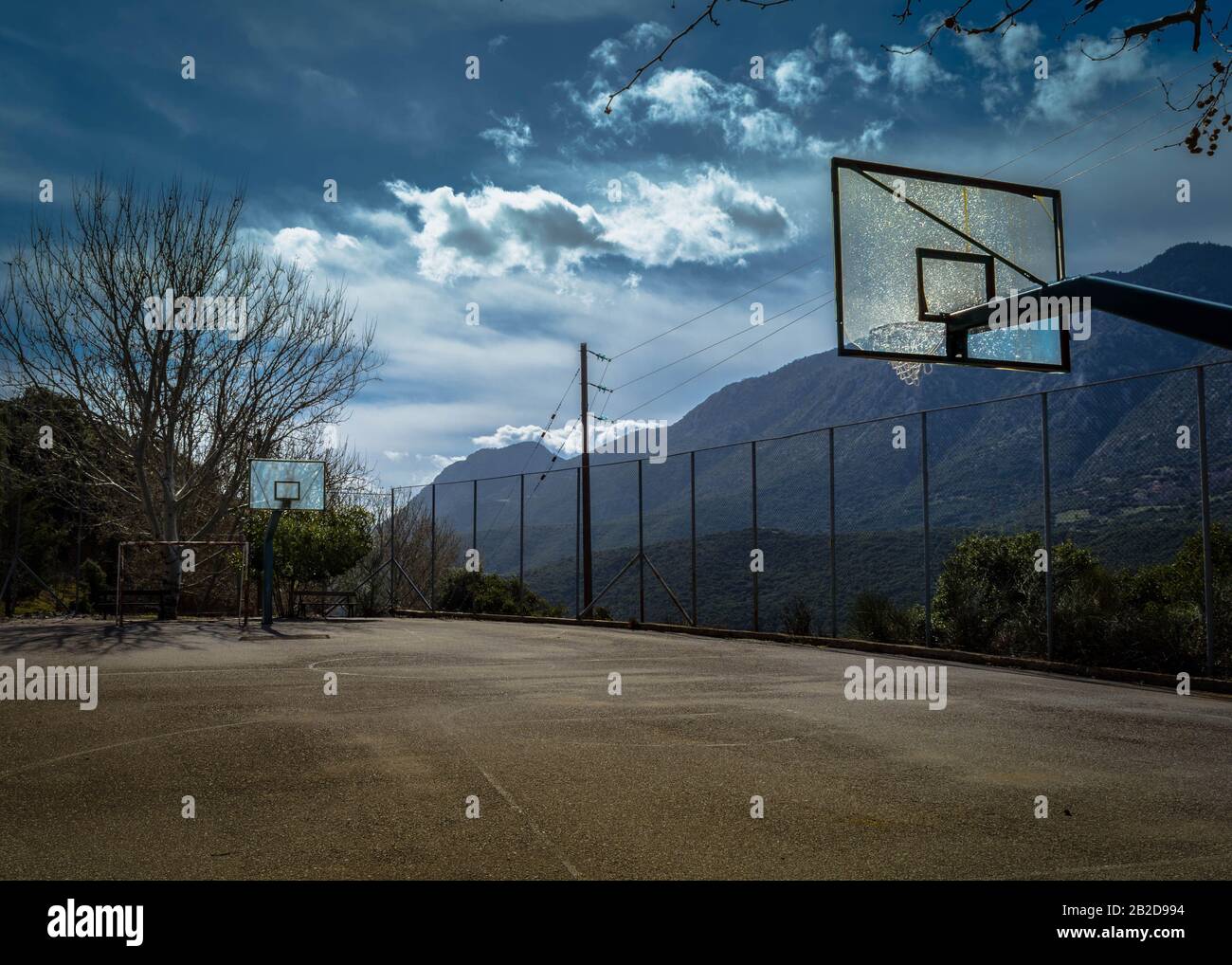 Basketball Court between Mountains in Greece Stock Photo Alamy