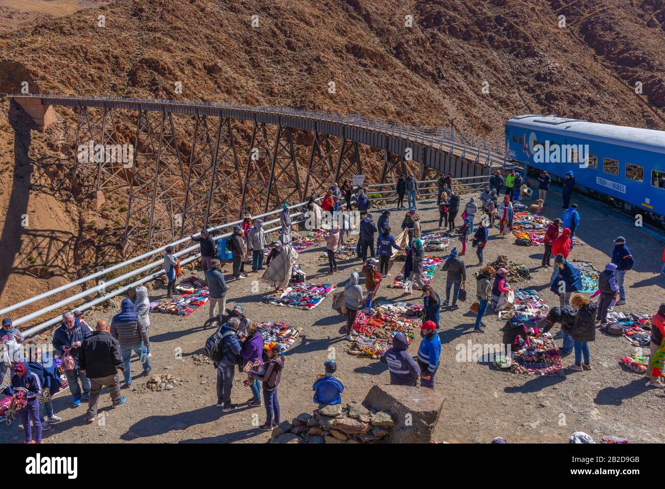 Market at the "Viaducto La Polvorilla", 4200m ALS, final station of the "Tren a las Nubes", Province of Salta, Andes, NW Argentine, Latin America Stock Photo
