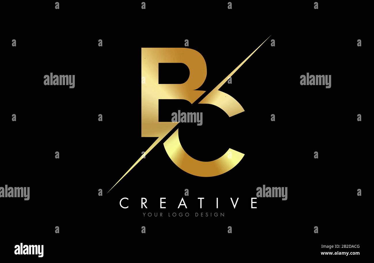 BC B C Golden Letter Logo Design with a Creative Cut. Creative logo