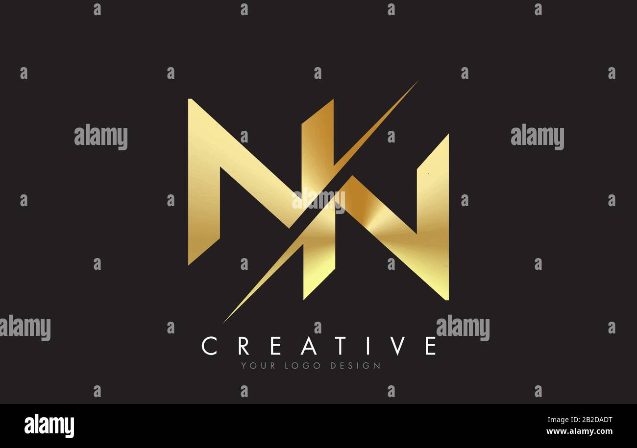NN N N Golden Letter Logo Design with a Creative Cut. Creative logo design with Black Background. Stock Vector