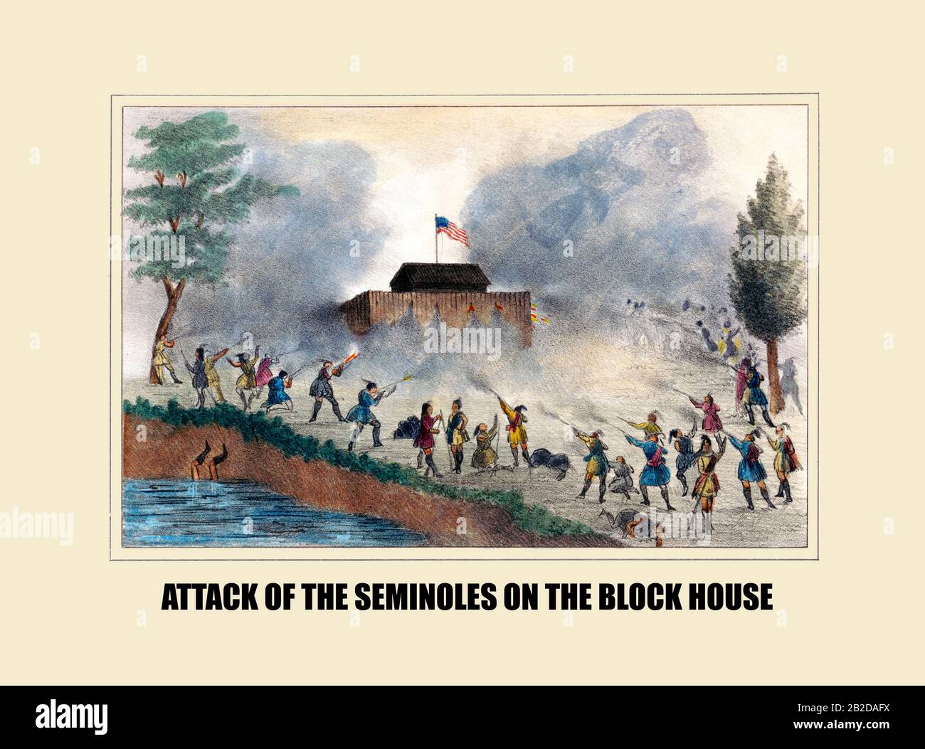 Attack of the Seminoles on the block house Stock Photo