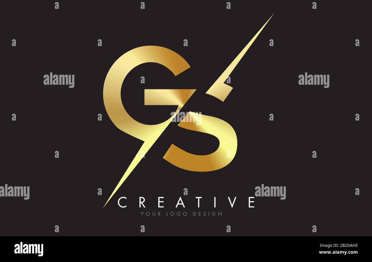 GS G S Golden Letter Logo Design with a Creative Cut. Creative logo design with Black Background. Stock Vector