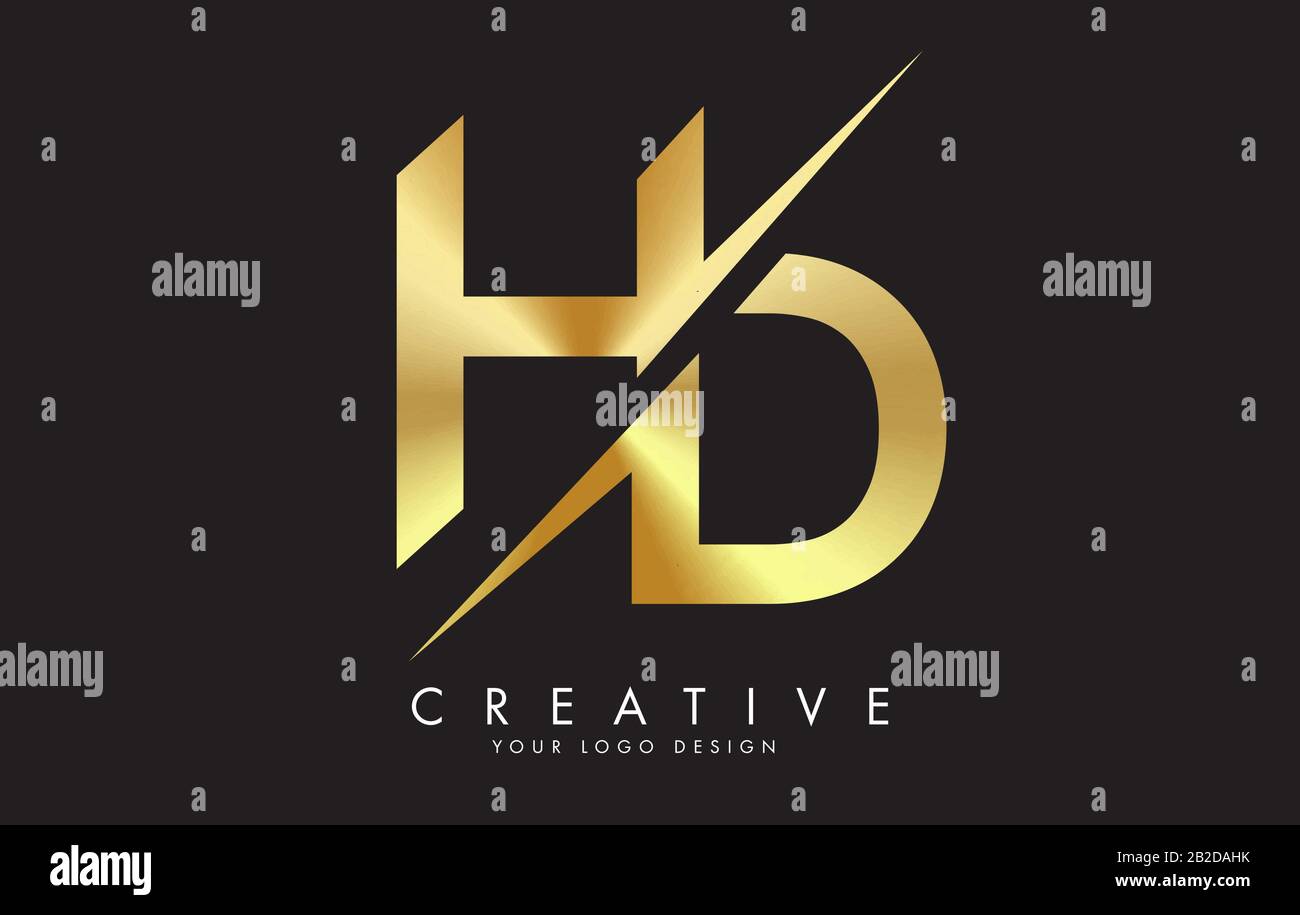 Hd H D Golden Letter Logo Design With A Creative Cut Creative Logo Design With Black Background Stock Vector Image Art Alamy