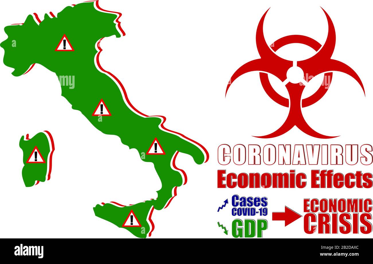 Vector illustration on the coronavirus economic effects in Italy Stock Vector