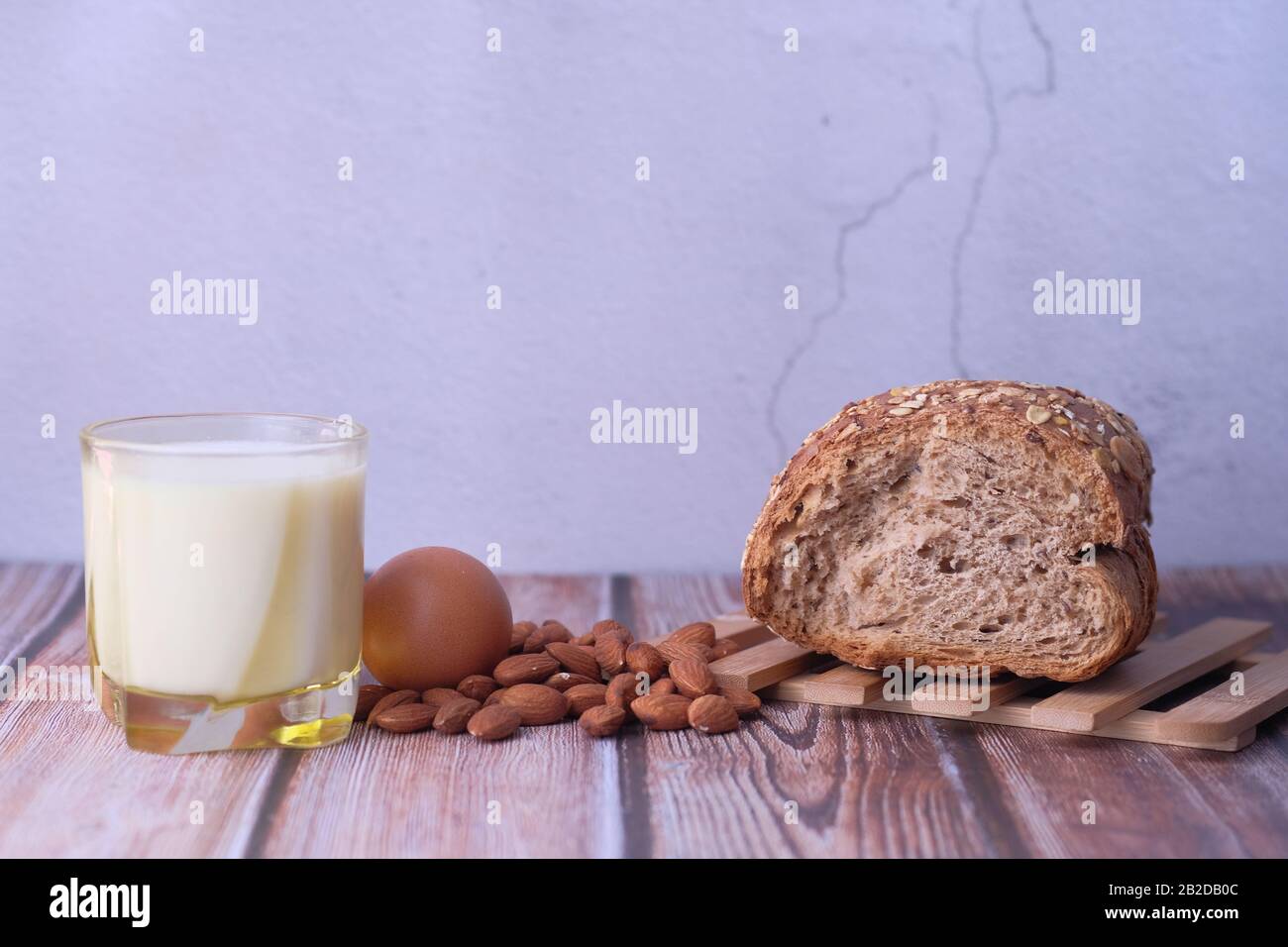 Close up of fresh dairy product for morning breakfast on table  Stock Photo
