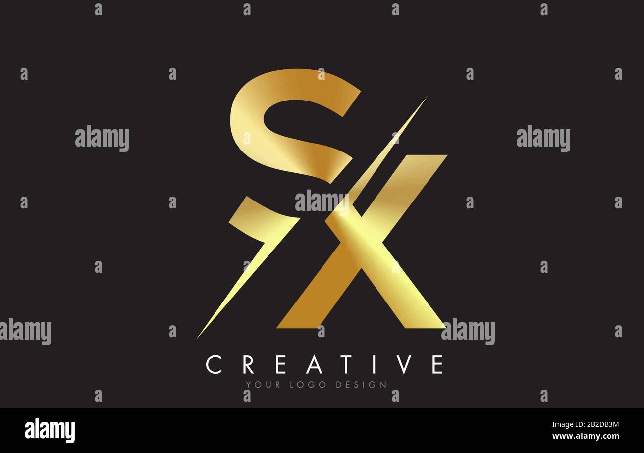 SX S X Golden Letter Logo Design with a Creative Cut. Creative logo ...