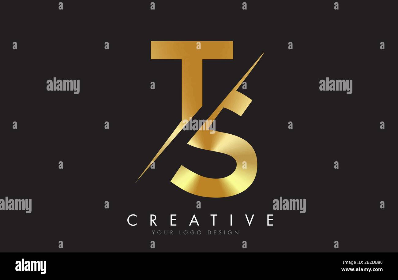 TS T S Golden Letter Logo Design with a Creative Cut. Creative logo ...