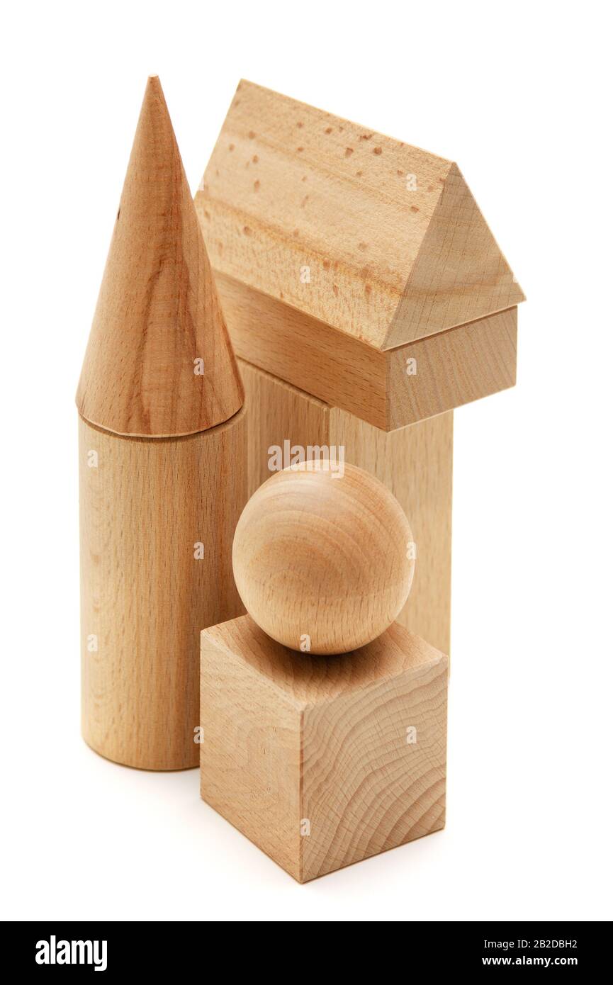 wooden geometric shapes isolated on a white background Stock Photo Alamy