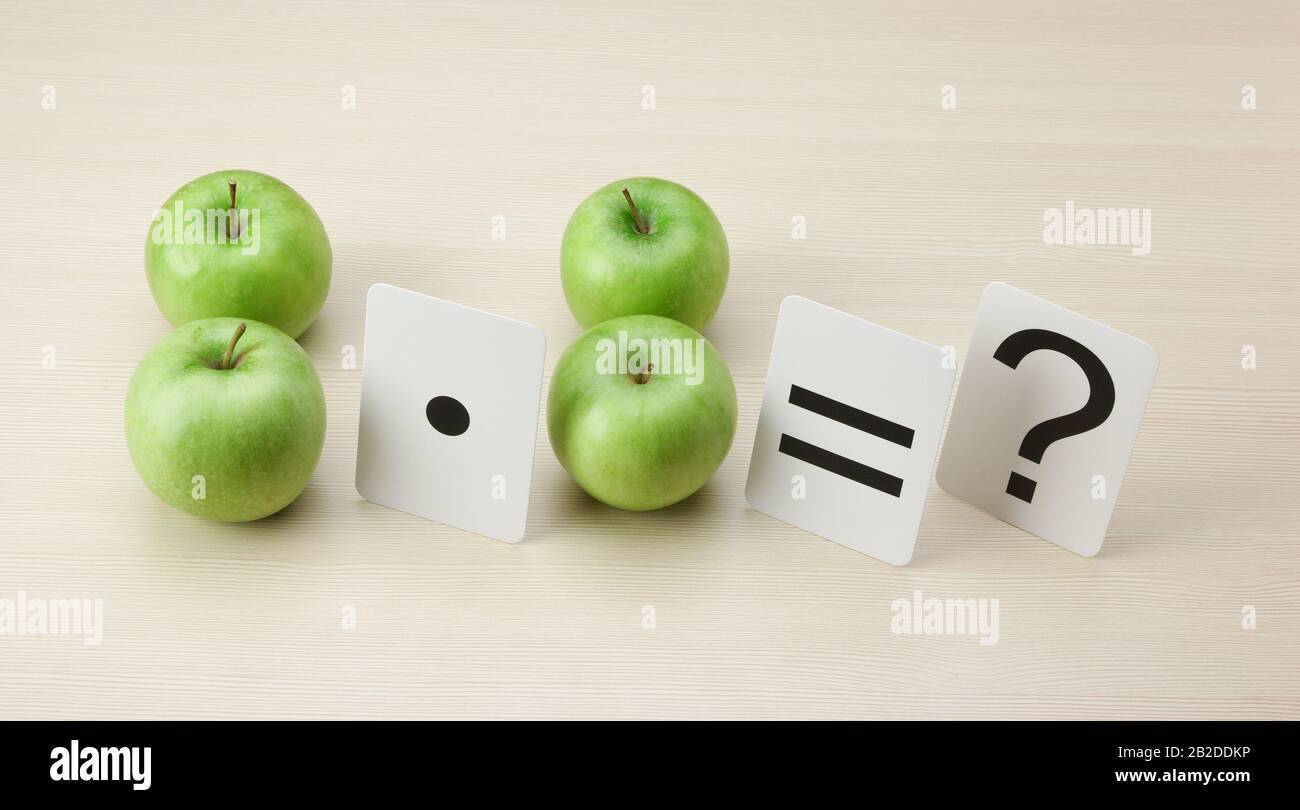 School card and apple with math problems Stock Photo - Alamy