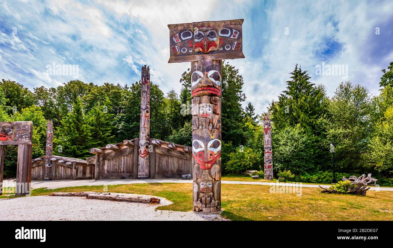 First Nations totem poles and Haida houses in Museum of Anthropogy at ...