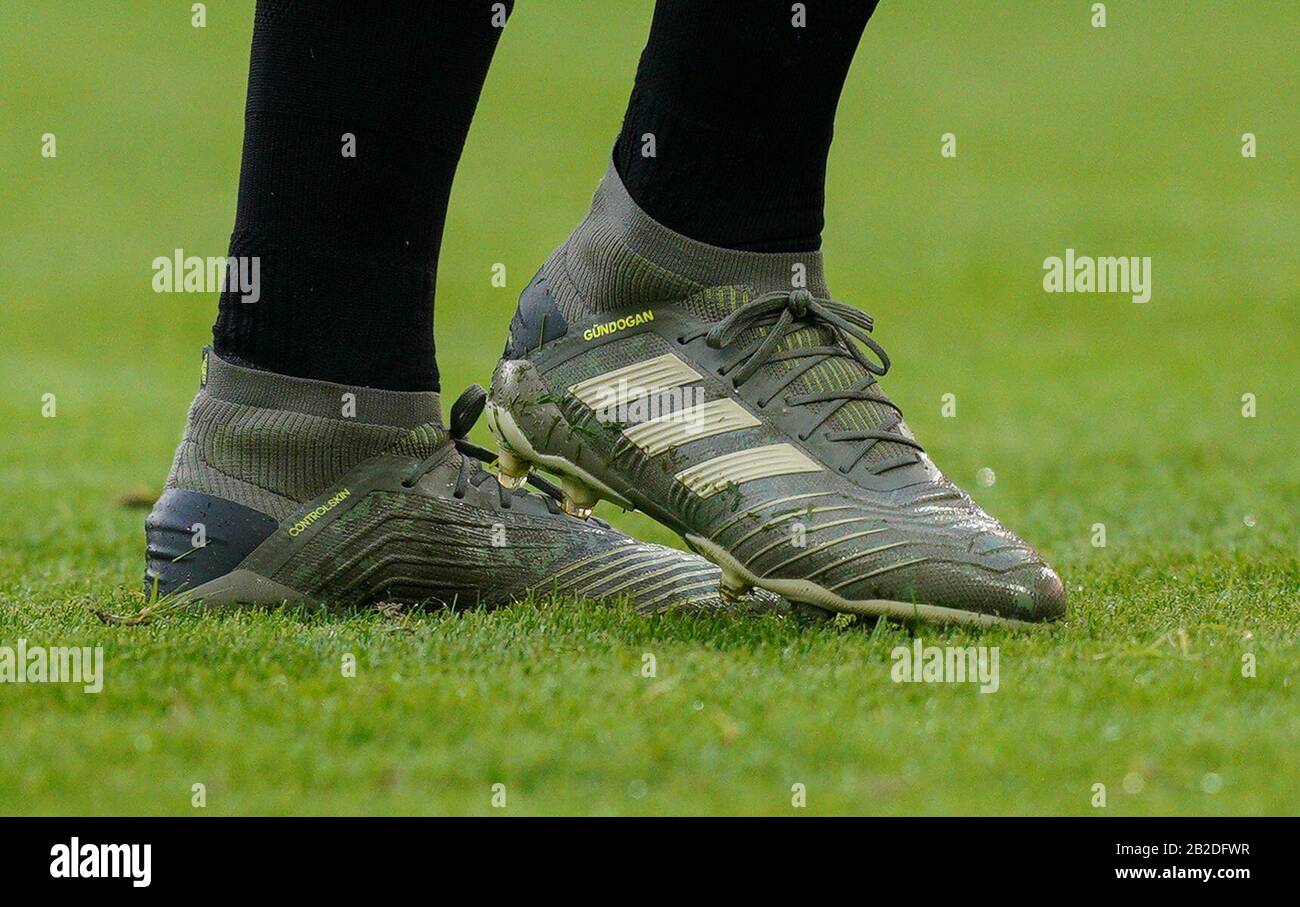 Birmingham, UK. 01st Mar, 2020. The Adidas football boots of İlkay Gündoğan  of Man City during the Carabao Cup Final match between Aston Villa and  Manchester City at Wembley Stadium, London, England